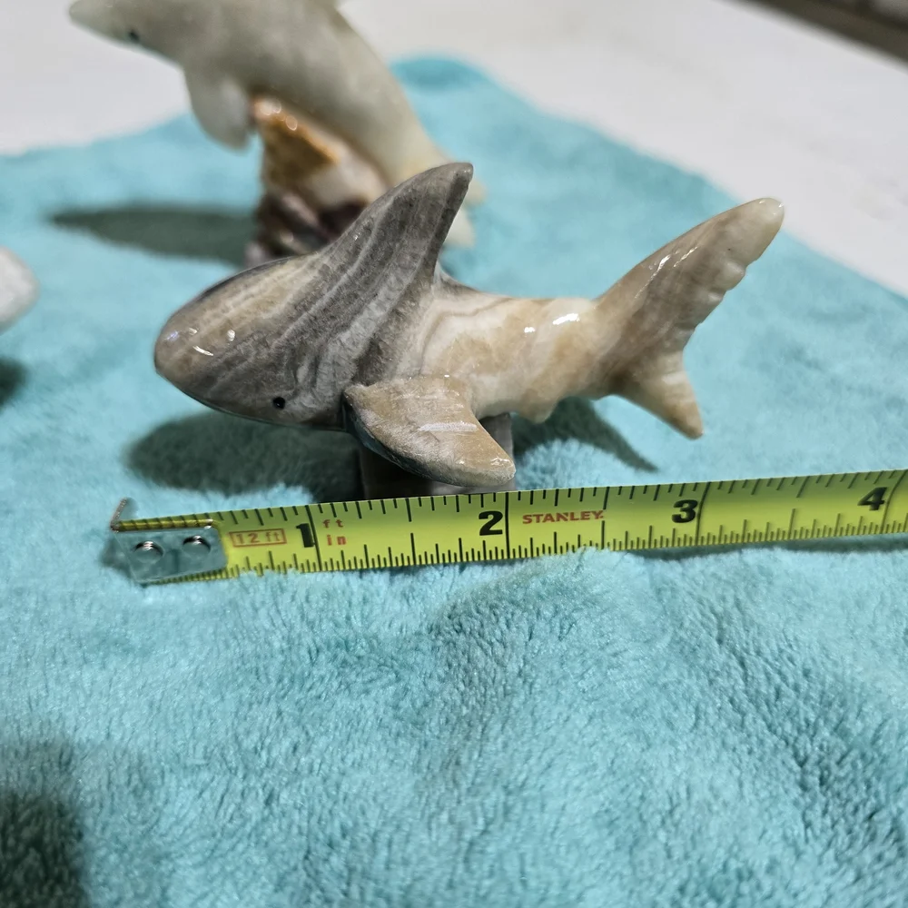 Grey and White Marble Carved Shark And Dolphins.